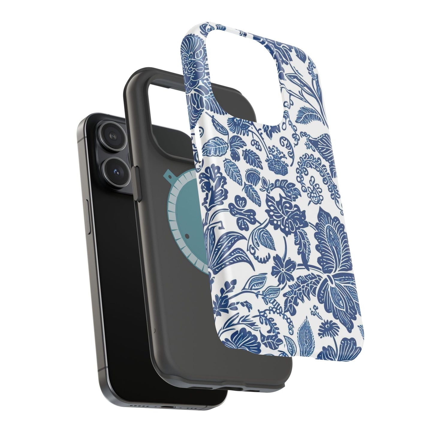 Magnetic Impact - Resistant Case — Blue Floral Toile Phone Cover - DIGITAL X