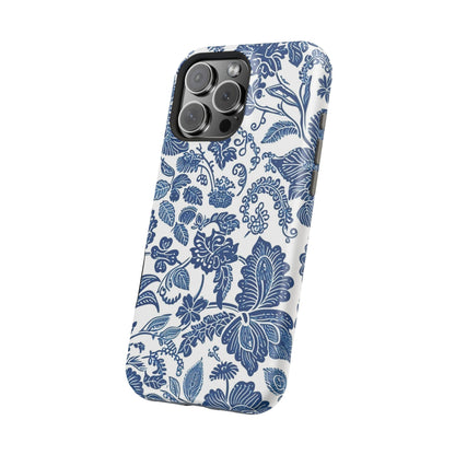 Magnetic Impact - Resistant Case — Blue Floral Toile Phone Cover - DIGITAL X