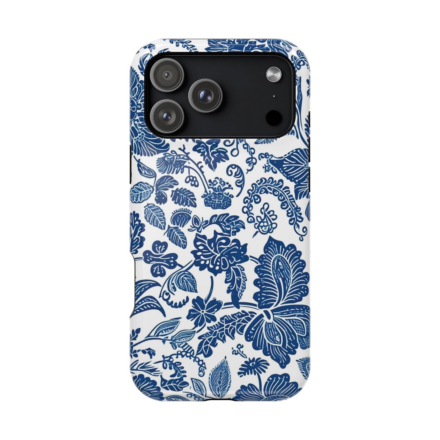 Magnetic Impact - Resistant Case — Blue Floral Toile Phone Cover - DIGITAL X