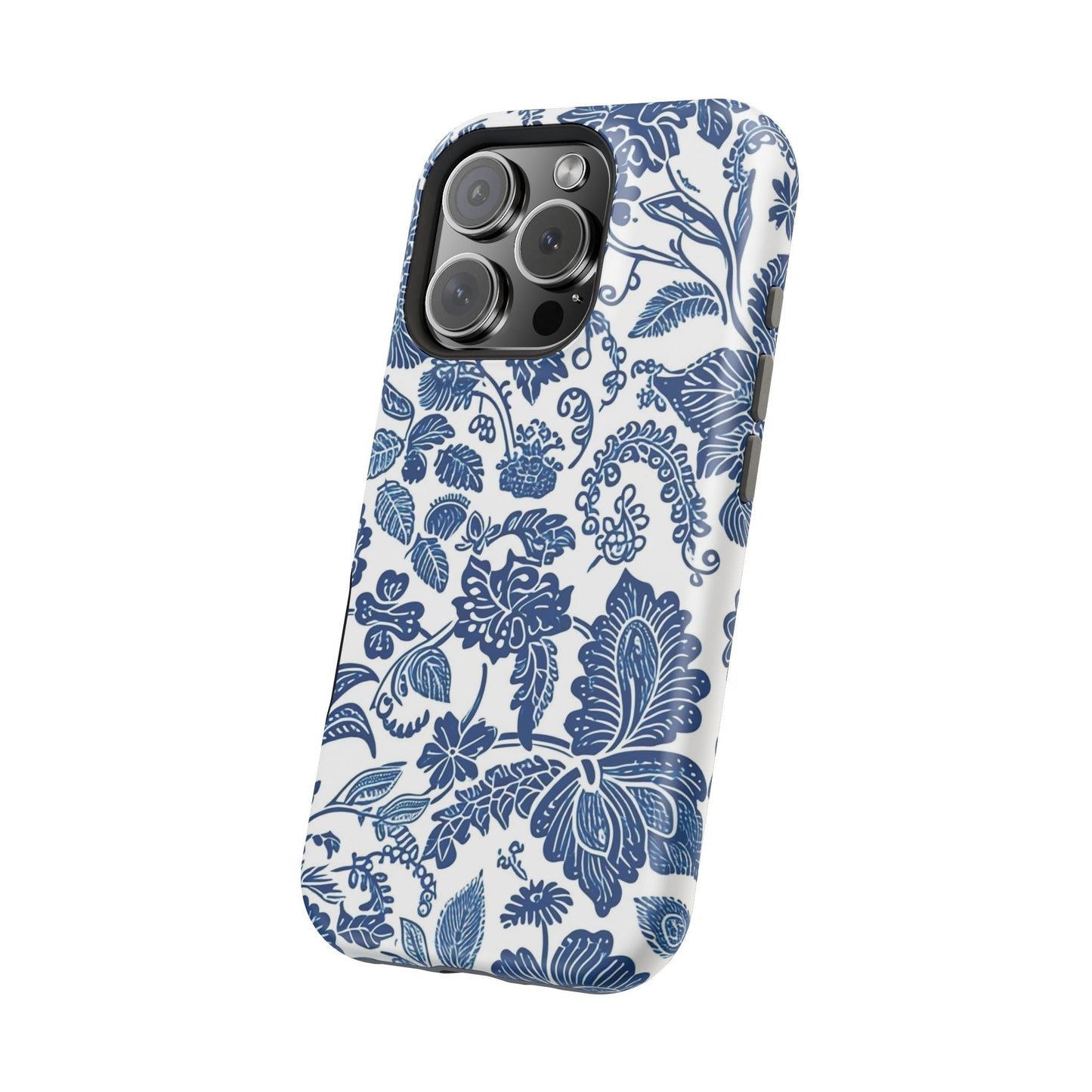 Magnetic Impact - Resistant Case — Blue Floral Toile Phone Cover - DIGITAL X