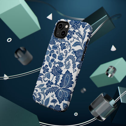 Magnetic Impact - Resistant Case — Blue Floral Toile Phone Cover - DIGITAL X