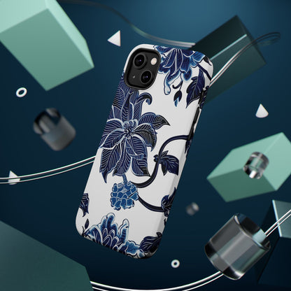 Magnetic Impact - Resistant Phone Case — Blue Botanical Floral Design - DIGITAL X