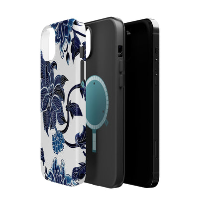 Magnetic Impact - Resistant Phone Case — Blue Botanical Floral Design - DIGITAL X