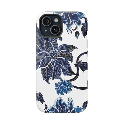 Magnetic Impact - Resistant Phone Case — Blue Botanical Floral Design - DIGITAL X