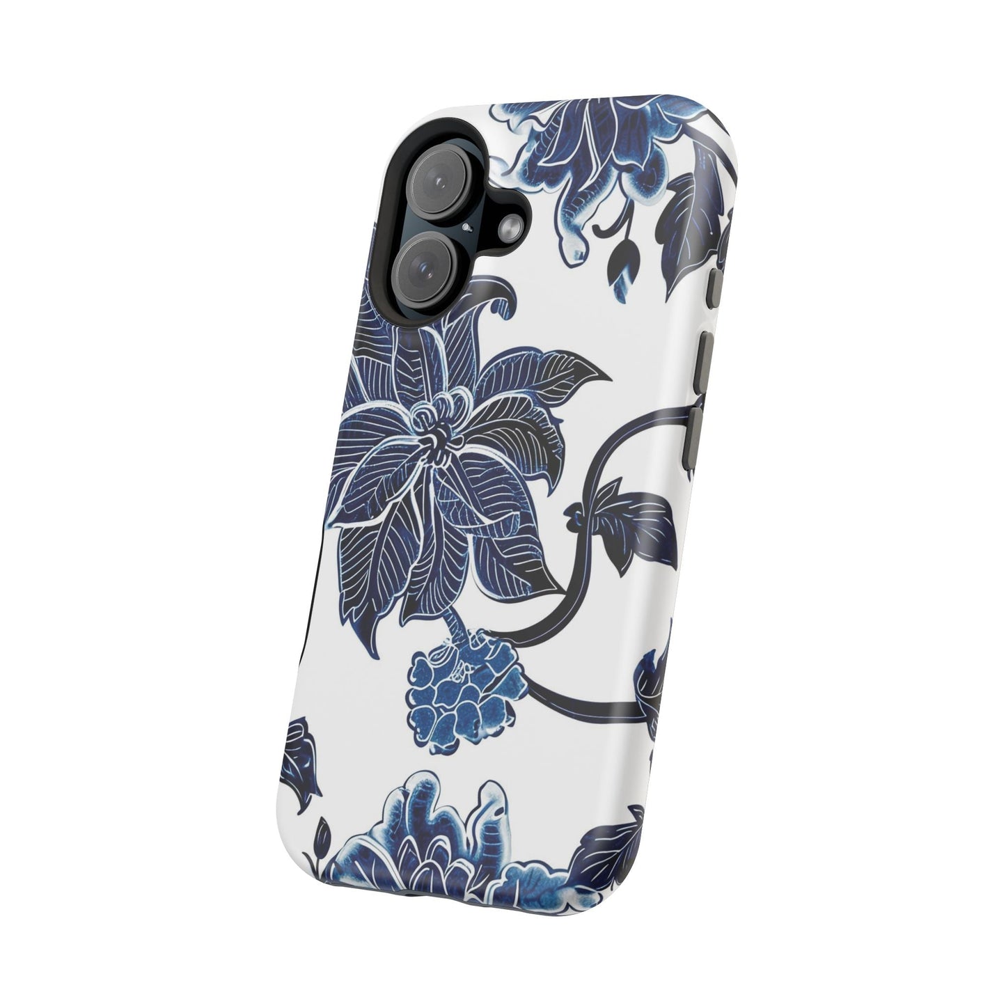 Magnetic Impact - Resistant Phone Case — Blue Botanical Floral Design - DIGITAL X