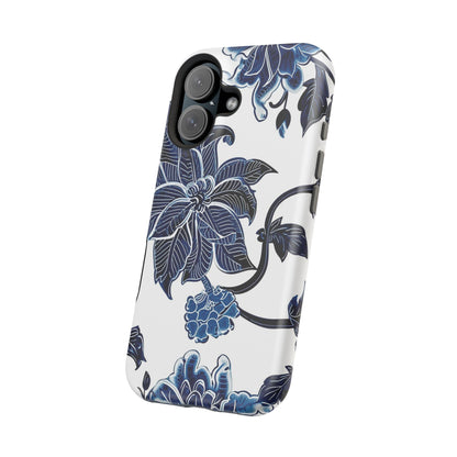 Magnetic Impact - Resistant Phone Case — Blue Botanical Floral Design - DIGITAL X