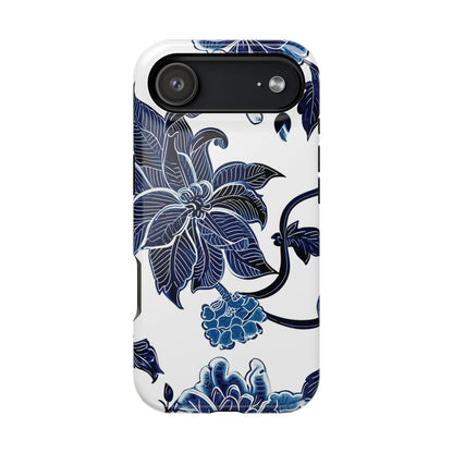 Magnetic Impact - Resistant Phone Case — Blue Botanical Floral Design - DIGITAL X