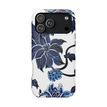 Magnetic Impact - Resistant Phone Case — Blue Botanical Floral Design - DIGITAL X