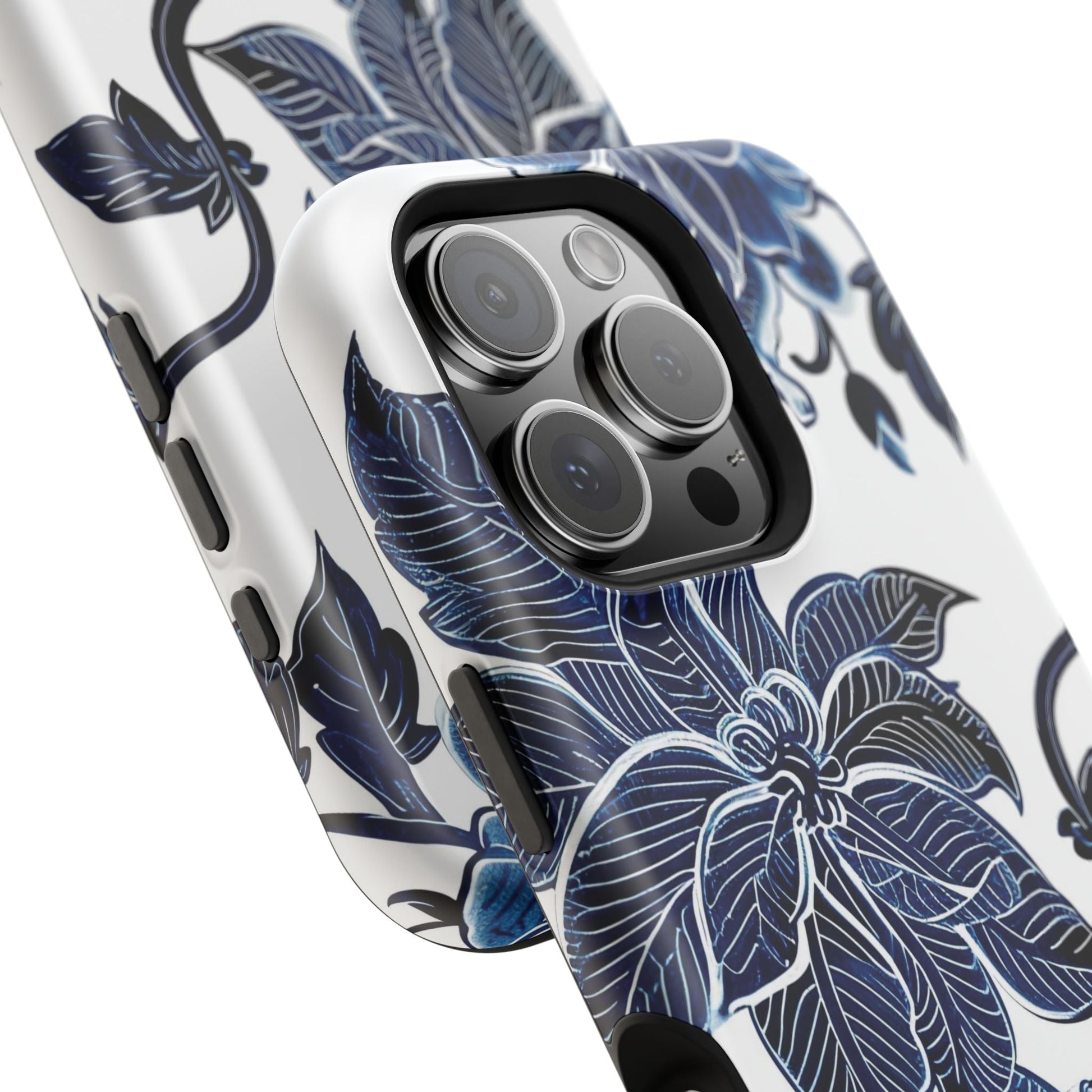 Magnetic Impact - Resistant Phone Case — Blue Botanical Floral Design - DIGITAL X