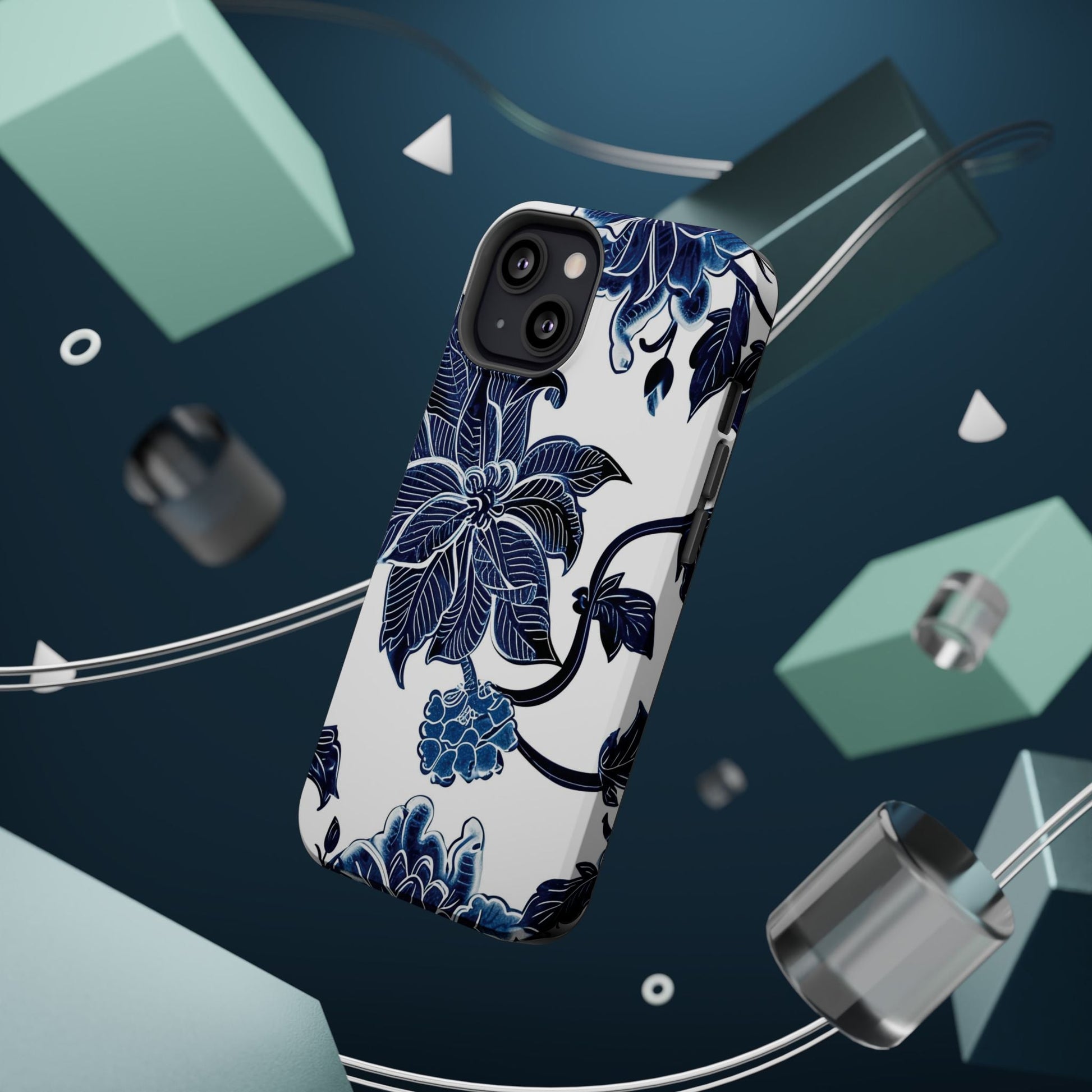 Magnetic Impact - Resistant Phone Case — Blue Botanical Floral Design - DIGITAL X