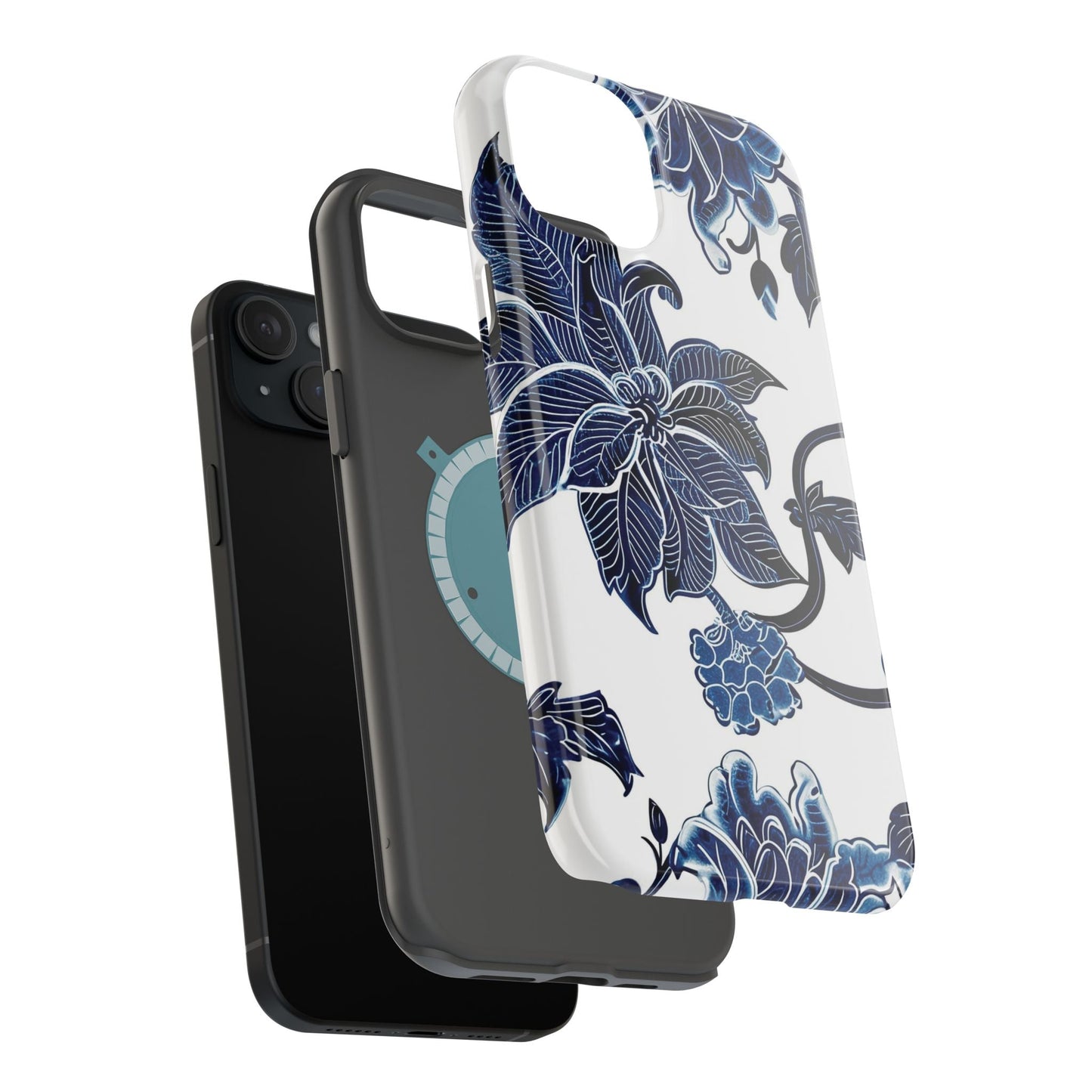 Magnetic Impact - Resistant Phone Case — Blue Botanical Floral Design - DIGITAL X