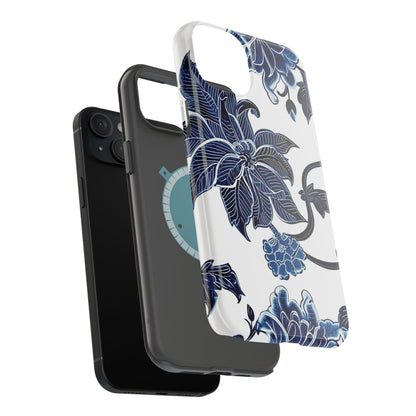 Magnetic Impact - Resistant Phone Case — Blue Botanical Floral Design - DIGITAL X