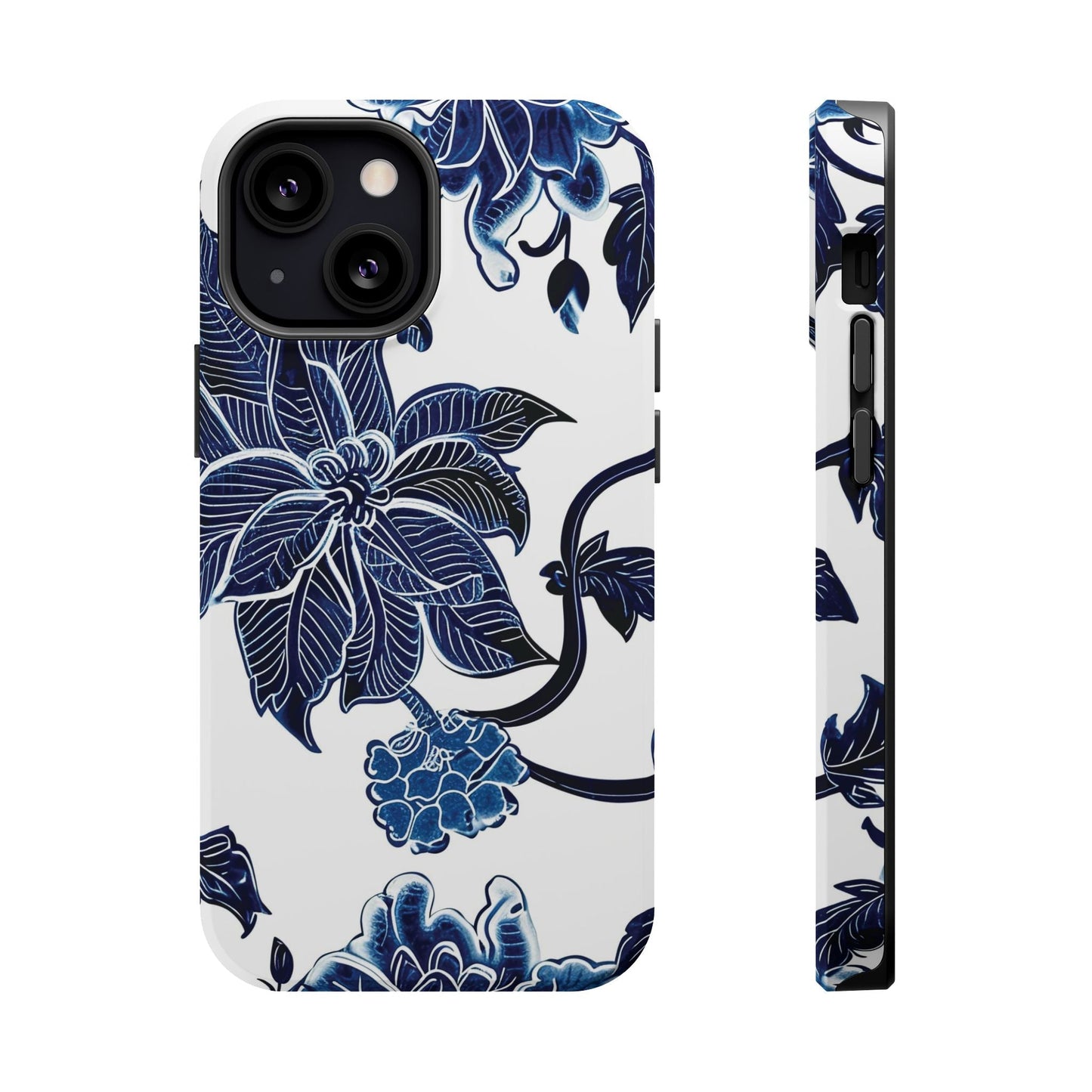 Magnetic Impact - Resistant Phone Case — Blue Botanical Floral Design - DIGITAL X