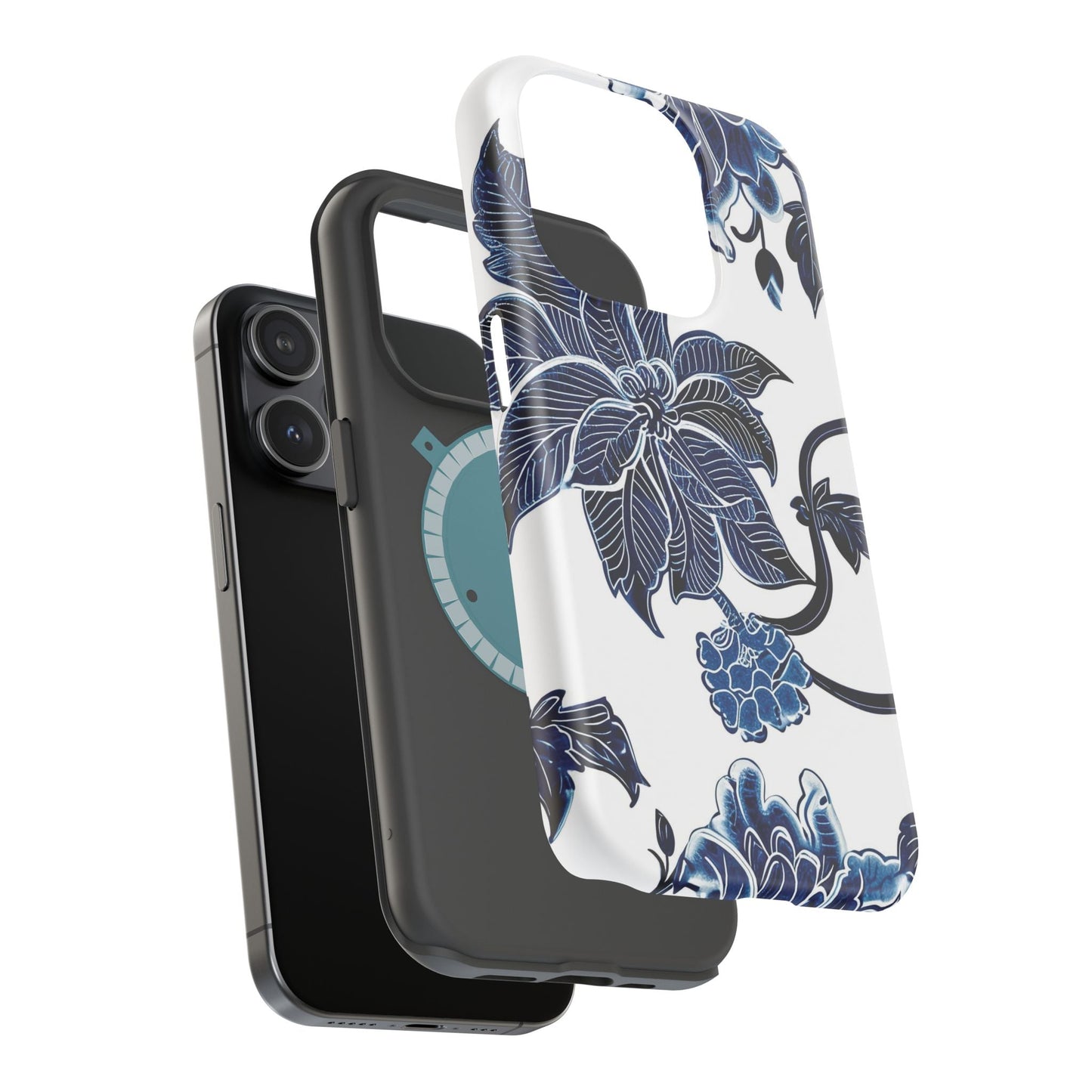 Magnetic Impact - Resistant Phone Case — Blue Botanical Floral Design - DIGITAL X