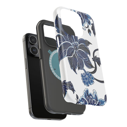 Magnetic Impact - Resistant Phone Case — Blue Botanical Floral Design - DIGITAL X
