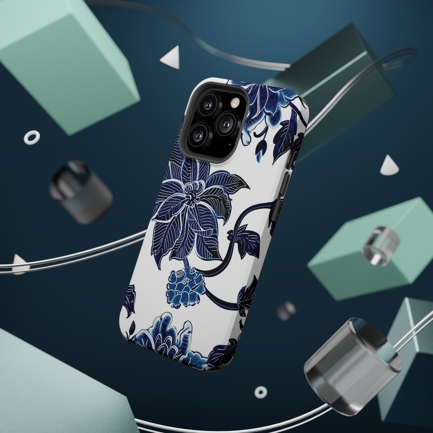 Magnetic Impact - Resistant Phone Case — Blue Botanical Floral Design - DIGITAL X