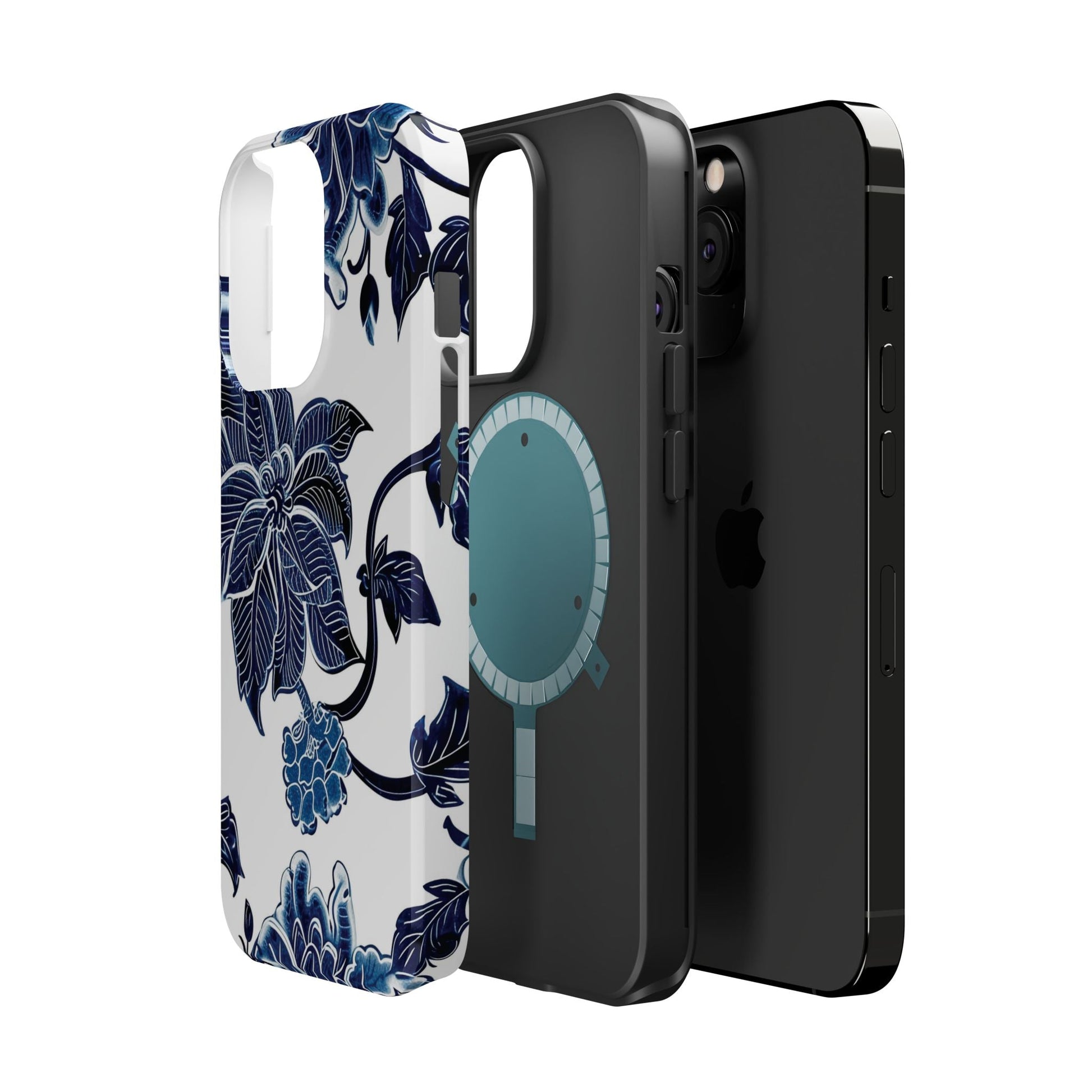 Magnetic Impact - Resistant Phone Case — Blue Botanical Floral Design - DIGITAL X