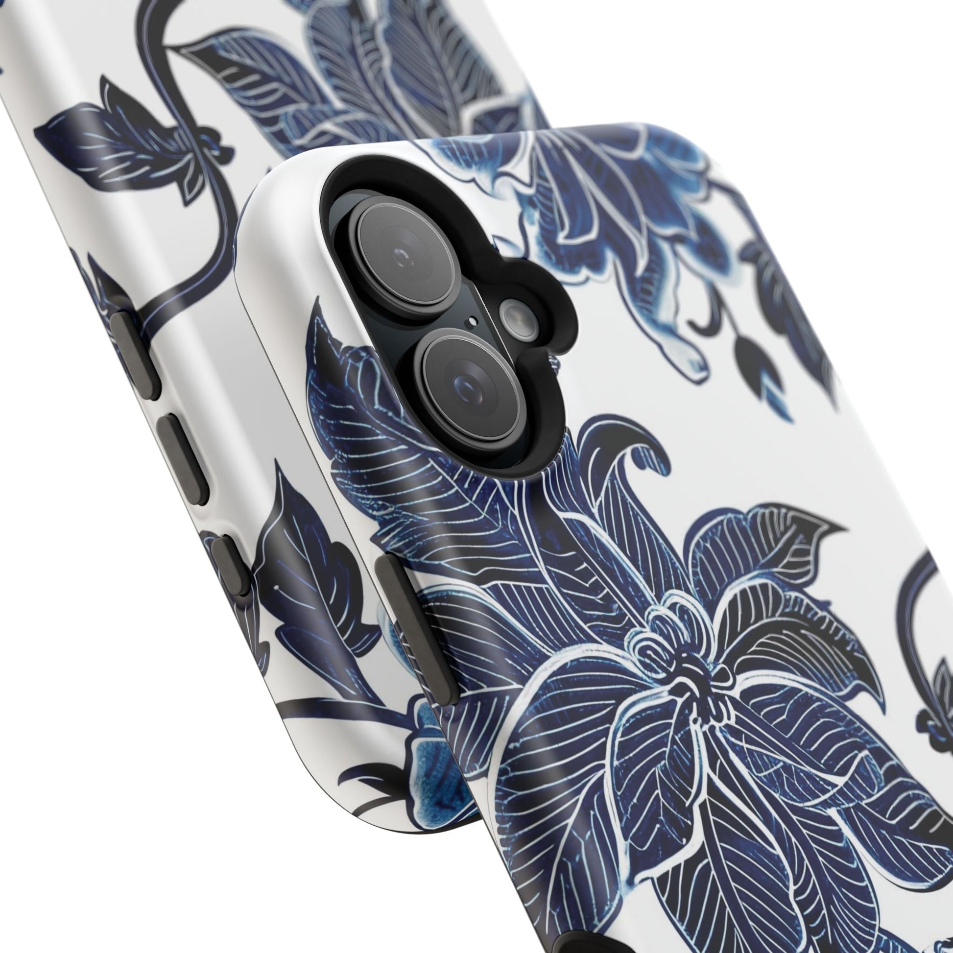 Magnetic Impact - Resistant Phone Case — Blue Botanical Floral Design - DIGITAL X