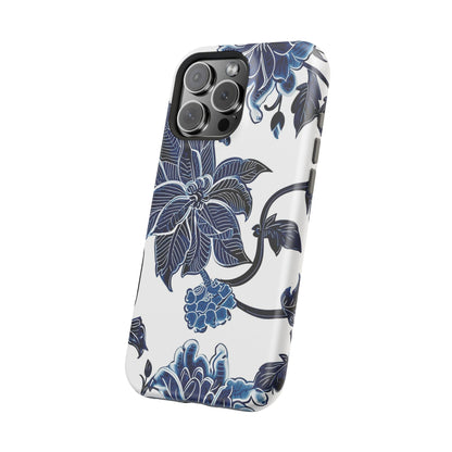 Magnetic Impact - Resistant Phone Case — Blue Botanical Floral Design - DIGITAL X