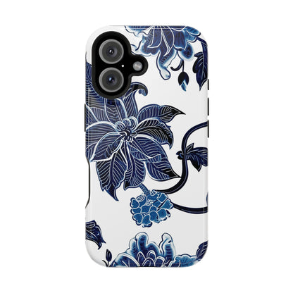 Magnetic Impact - Resistant Phone Case — Blue Botanical Floral Design - DIGITAL X