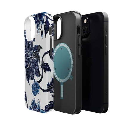 Magnetic Impact - Resistant Phone Case — Blue Botanical Floral Design - DIGITAL X