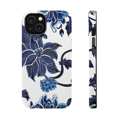 Magnetic Impact - Resistant Phone Case — Blue Botanical Floral Design - DIGITAL X