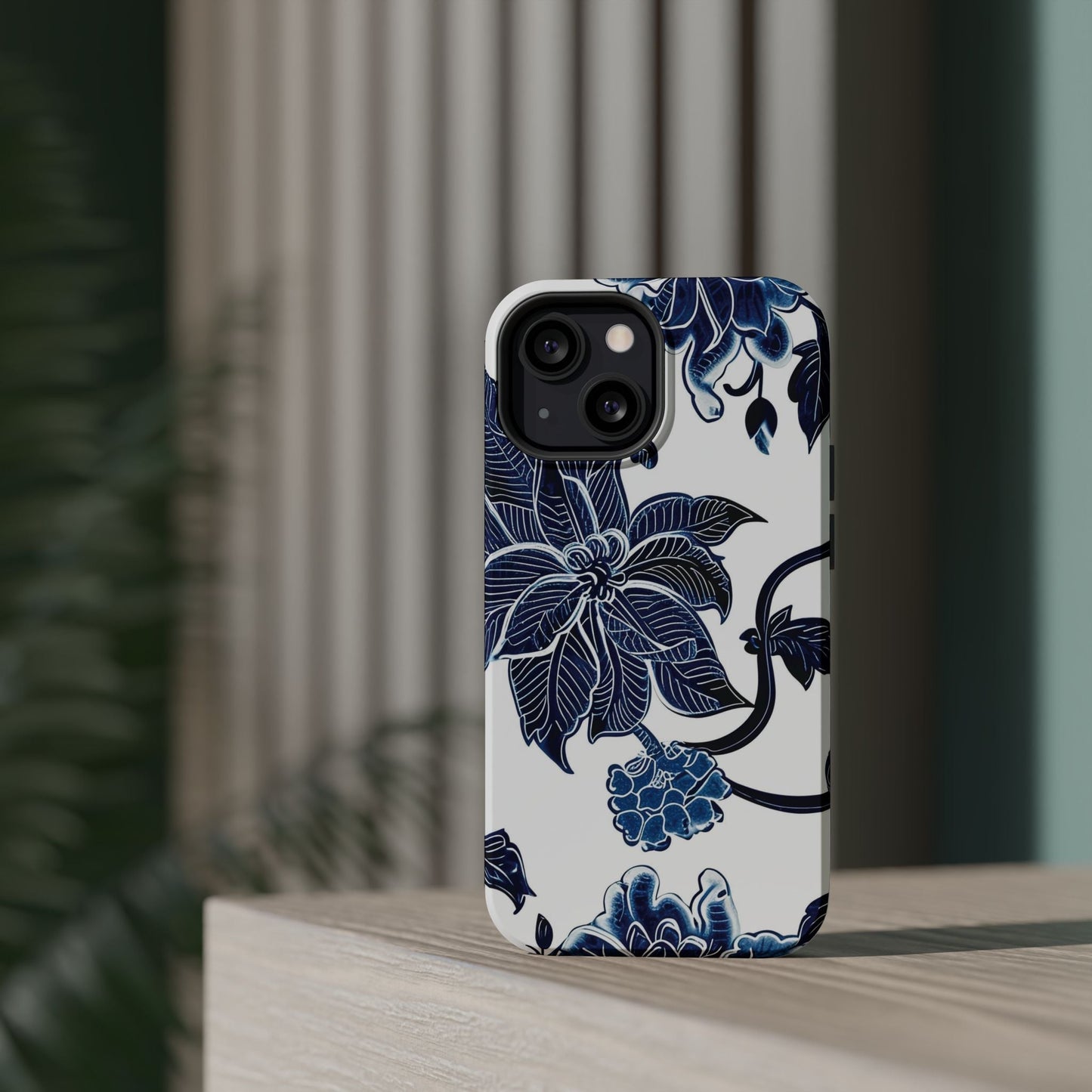Magnetic Impact - Resistant Phone Case — Blue Botanical Floral Design - DIGITAL X