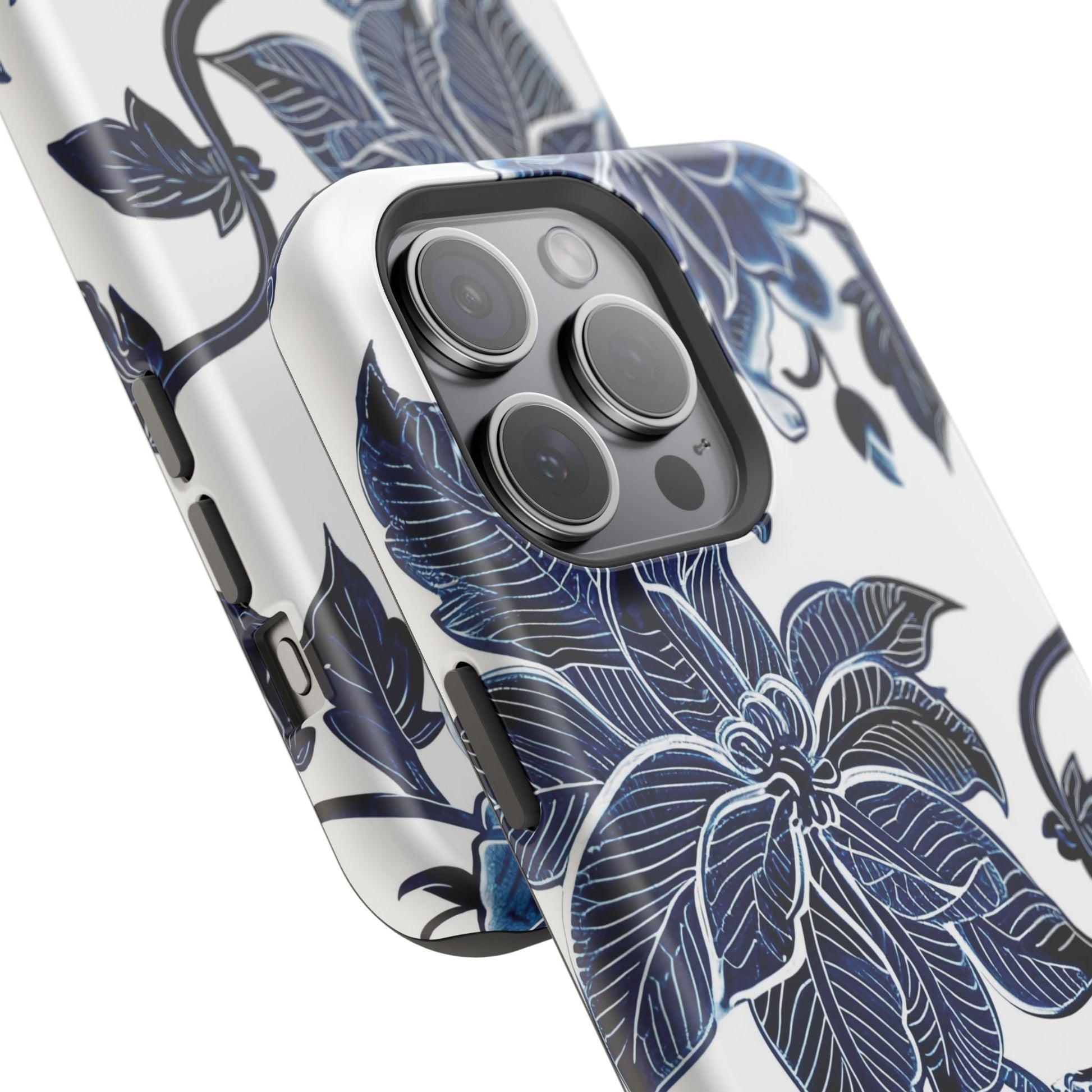 Magnetic Impact - Resistant Phone Case — Blue Botanical Floral Design - DIGITAL X
