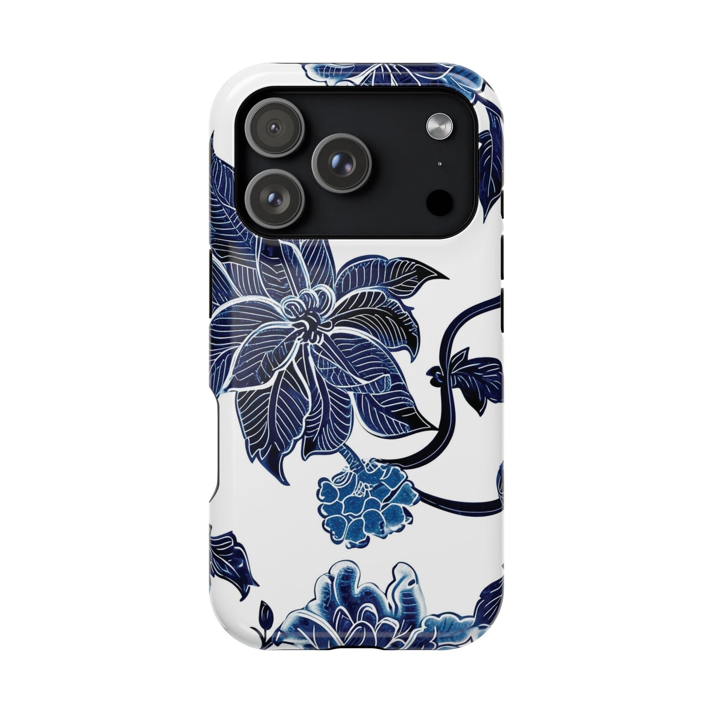 Magnetic Impact - Resistant Phone Case — Blue Botanical Floral Design - DIGITAL X