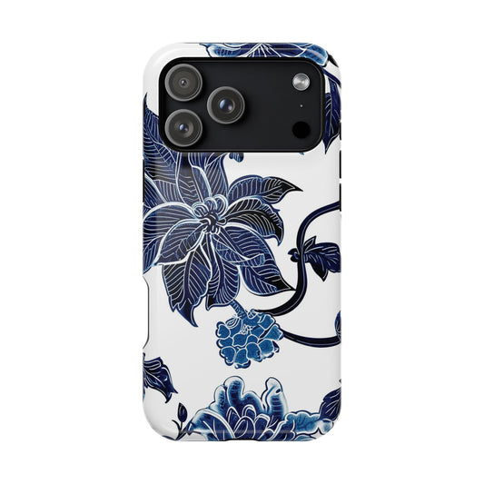 Magnetic Impact - Resistant Phone Case — Blue Botanical Floral Design - DIGITAL X