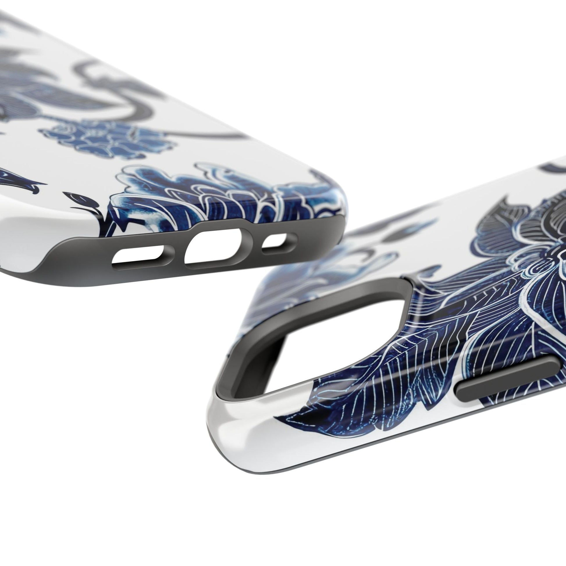 Magnetic Impact - Resistant Phone Case — Blue Botanical Floral Design - DIGITAL X