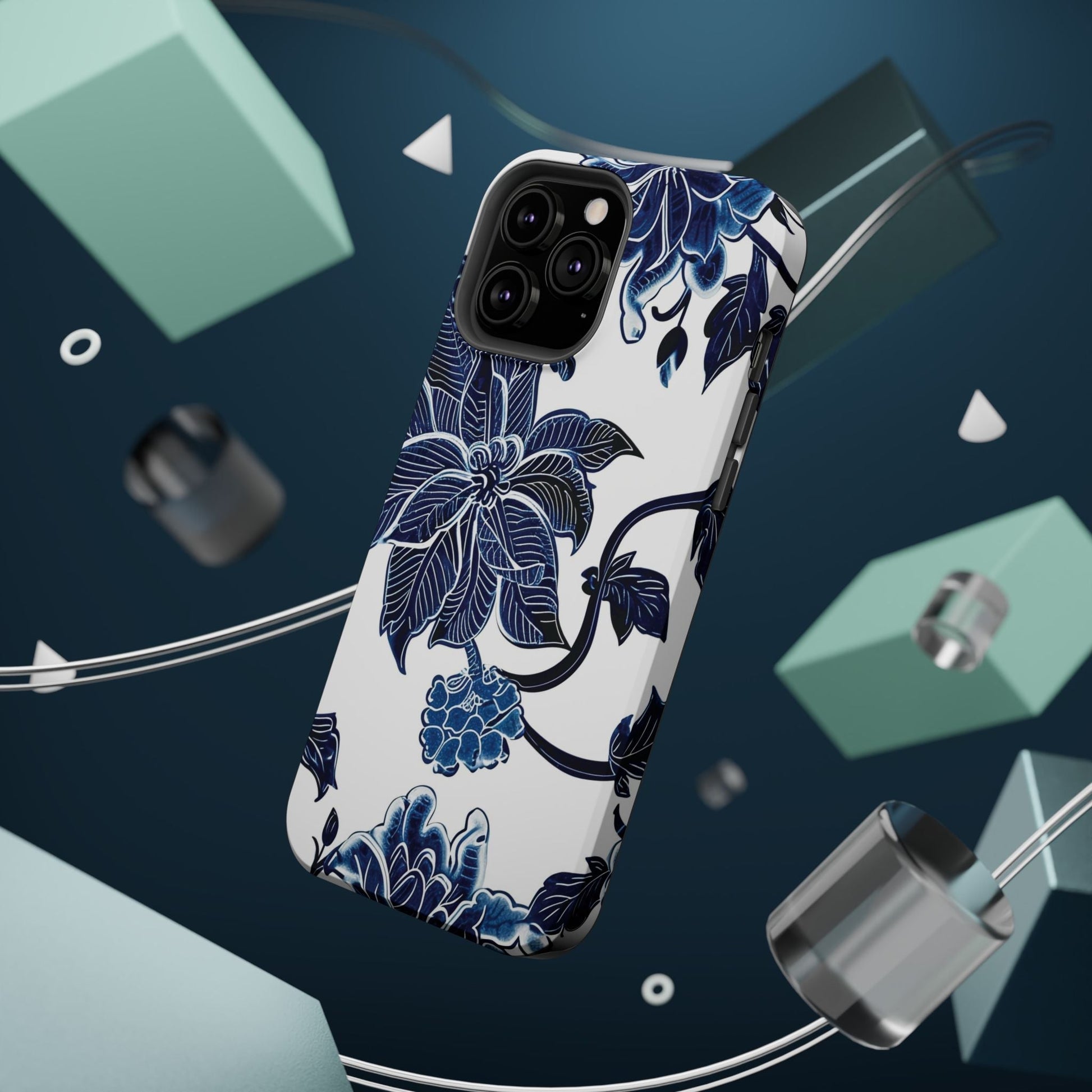 Magnetic Impact - Resistant Phone Case — Blue Botanical Floral Design - DIGITAL X