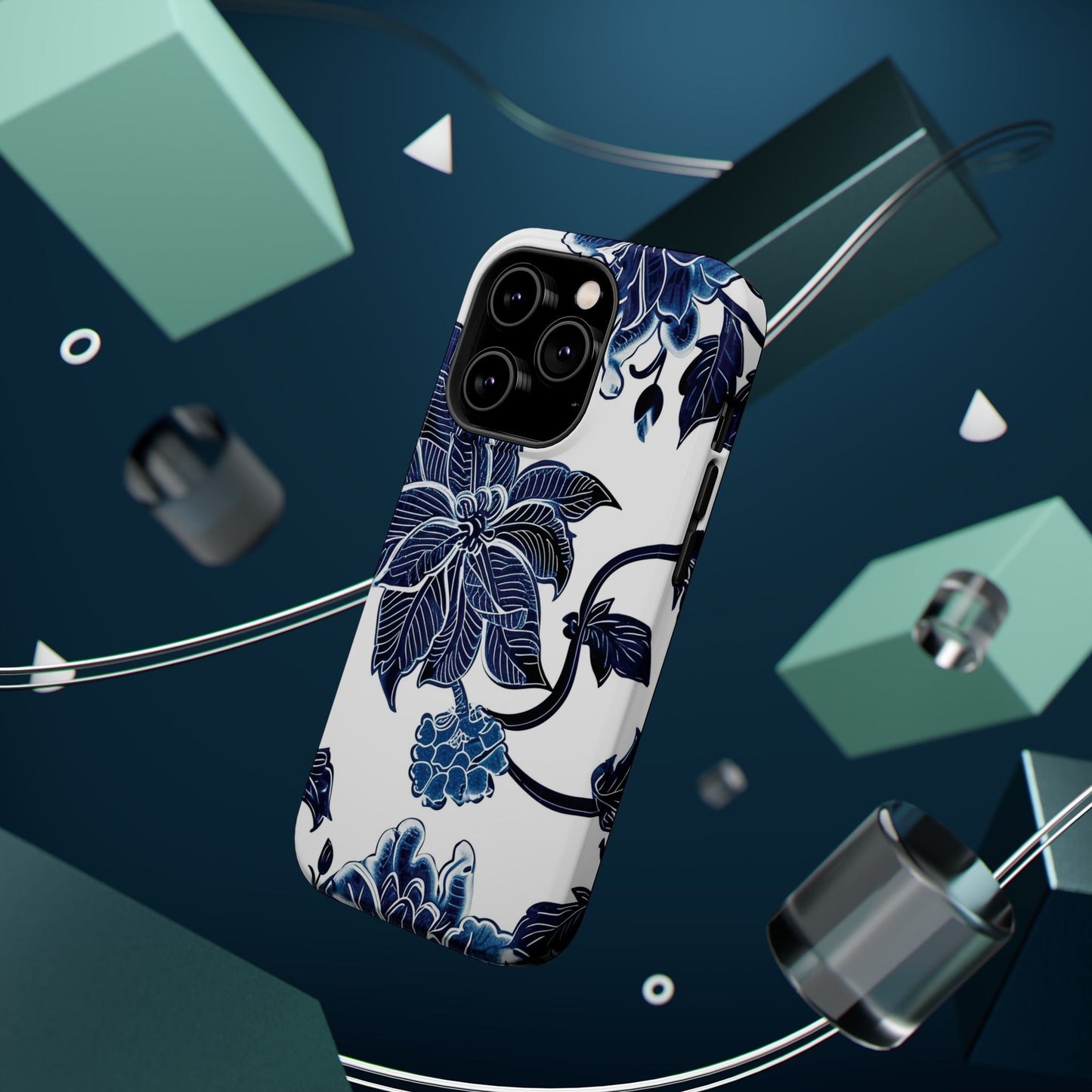 Magnetic Impact - Resistant Phone Case — Blue Botanical Floral Design - DIGITAL X