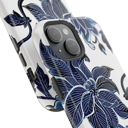Magnetic Impact - Resistant Phone Case — Blue Botanical Floral Design - DIGITAL X