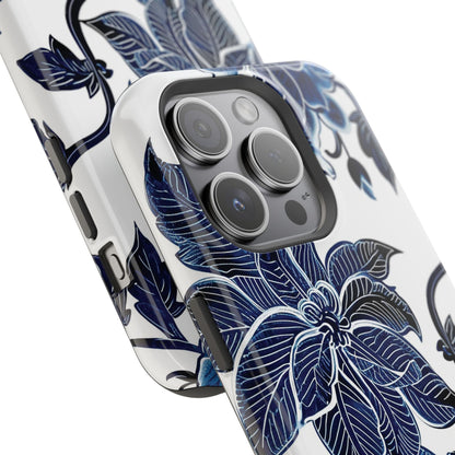 Magnetic Impact - Resistant Phone Case — Blue Botanical Floral Design - DIGITAL X