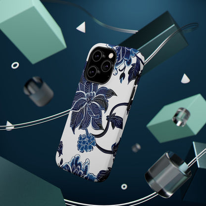 Magnetic Impact - Resistant Phone Case — Blue Botanical Floral Design - DIGITAL X