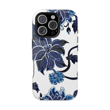 Magnetic Impact - Resistant Phone Case — Blue Botanical Floral Design - DIGITAL X