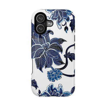 Magnetic Impact - Resistant Phone Case — Blue Botanical Floral Design - DIGITAL X