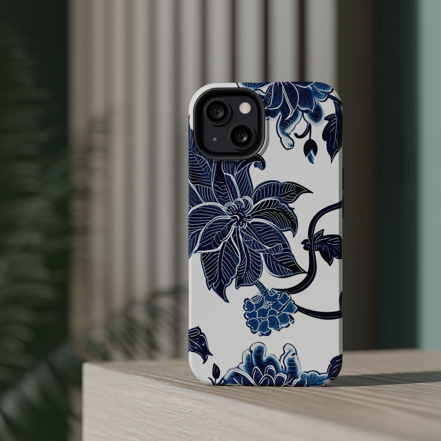 Magnetic Impact - Resistant Phone Case — Blue Botanical Floral Design - DIGITAL X