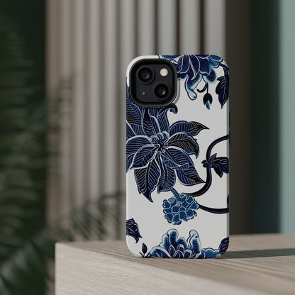 Magnetic Impact - Resistant Phone Case — Blue Botanical Floral Design - DIGITAL X