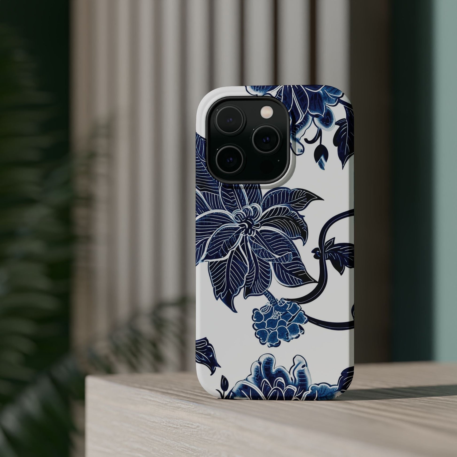 Magnetic Impact - Resistant Phone Case — Blue Botanical Floral Design - DIGITAL X