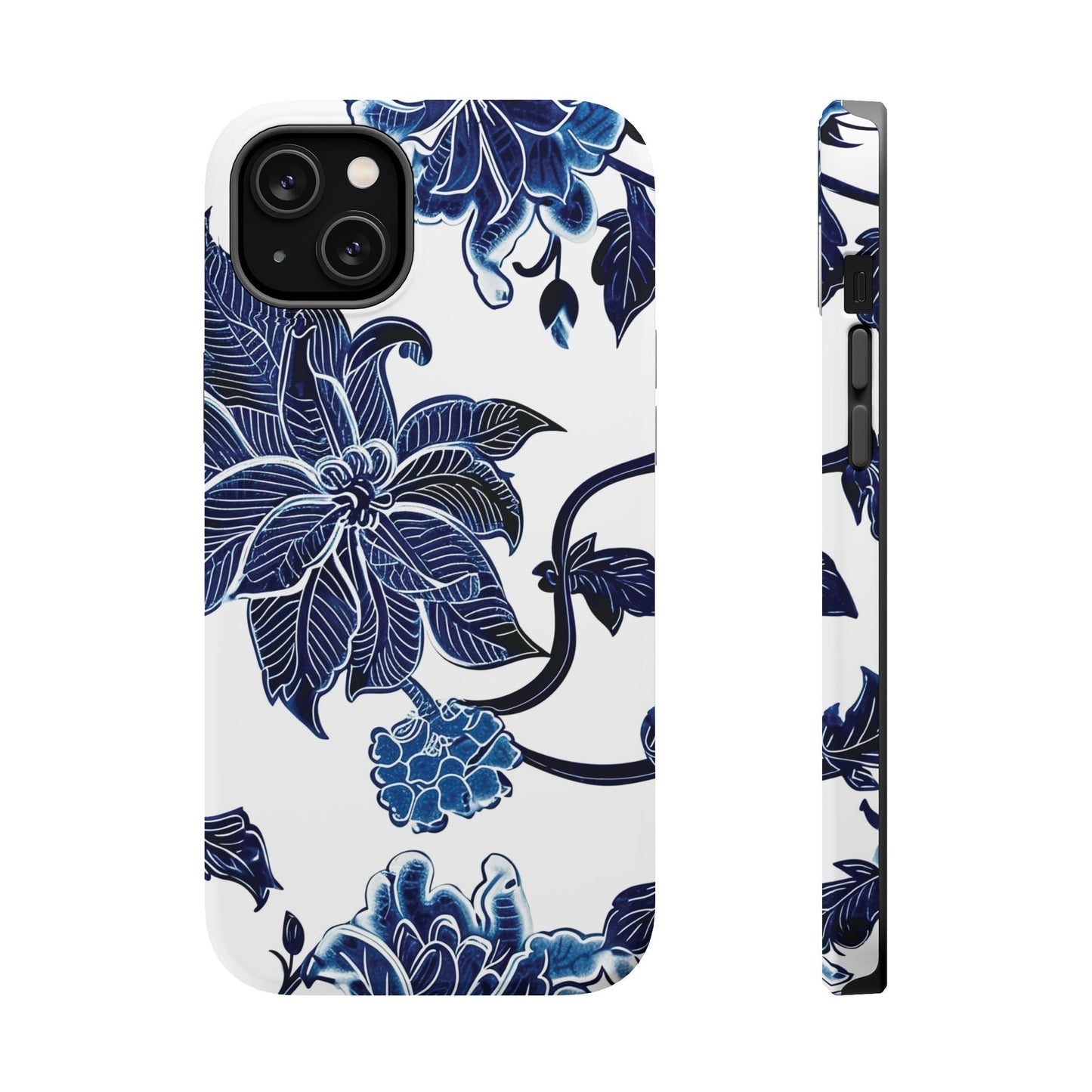 Magnetic Impact - Resistant Phone Case — Blue Botanical Floral Design - DIGITAL X