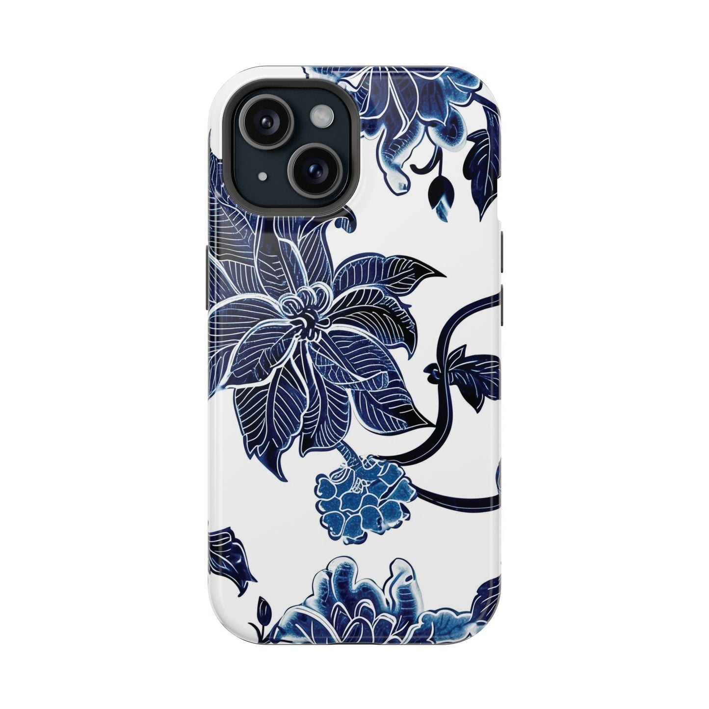 Magnetic Impact - Resistant Phone Case — Blue Botanical Floral Design - DIGITAL X