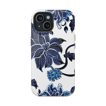 Magnetic Impact - Resistant Phone Case — Blue Botanical Floral Design - DIGITAL X