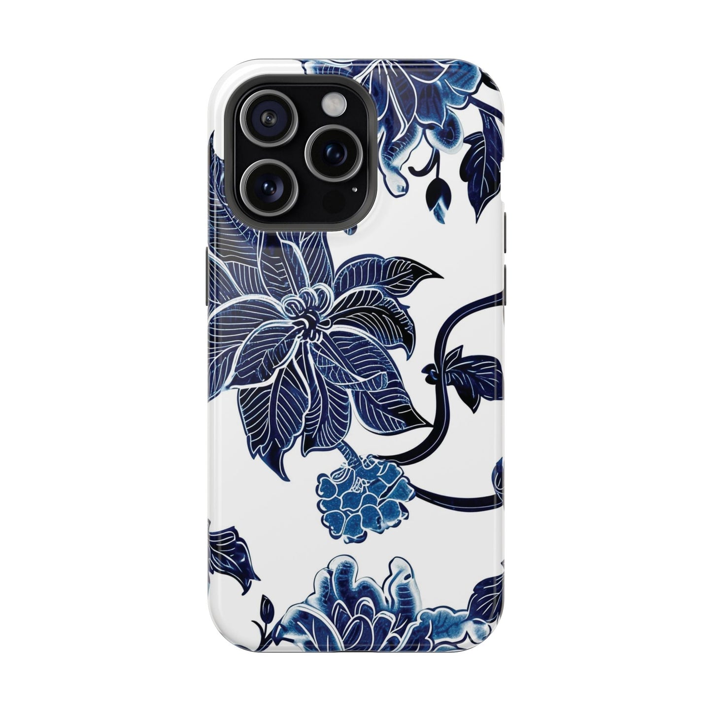 Magnetic Impact - Resistant Phone Case — Blue Botanical Floral Design - DIGITAL X