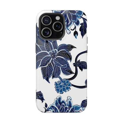 Magnetic Impact - Resistant Phone Case — Blue Botanical Floral Design - DIGITAL X