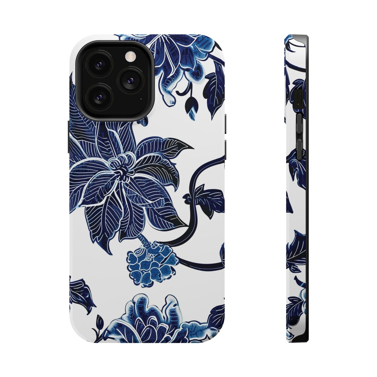 Magnetic Impact - Resistant Phone Case — Blue Botanical Floral Design - DIGITAL X