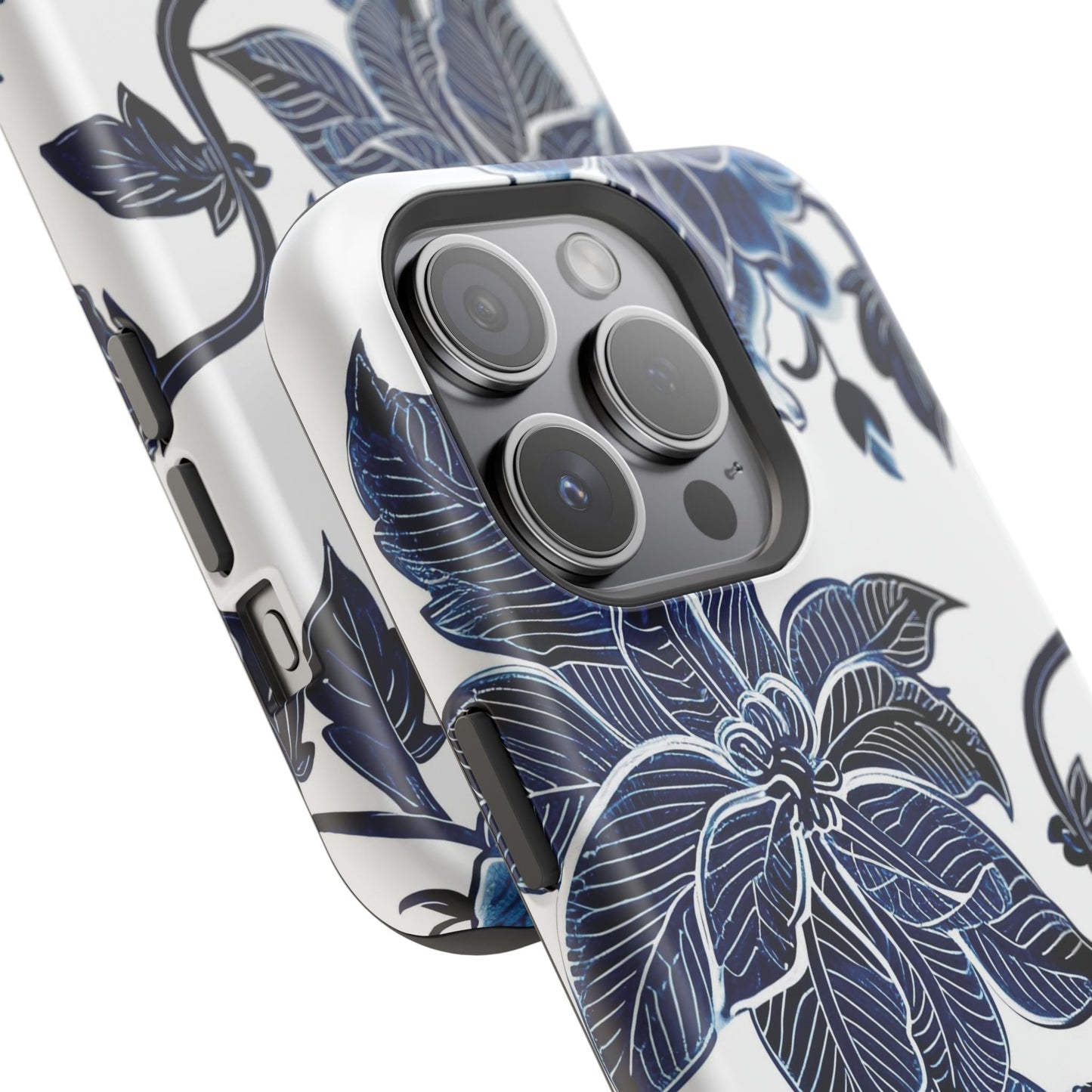 Magnetic Impact - Resistant Phone Case — Blue Botanical Floral Design - DIGITAL X