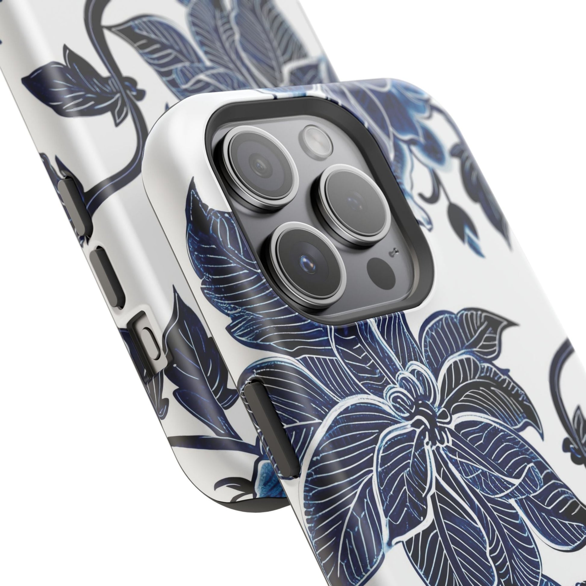 Magnetic Impact - Resistant Phone Case — Blue Botanical Floral Design - DIGITAL X