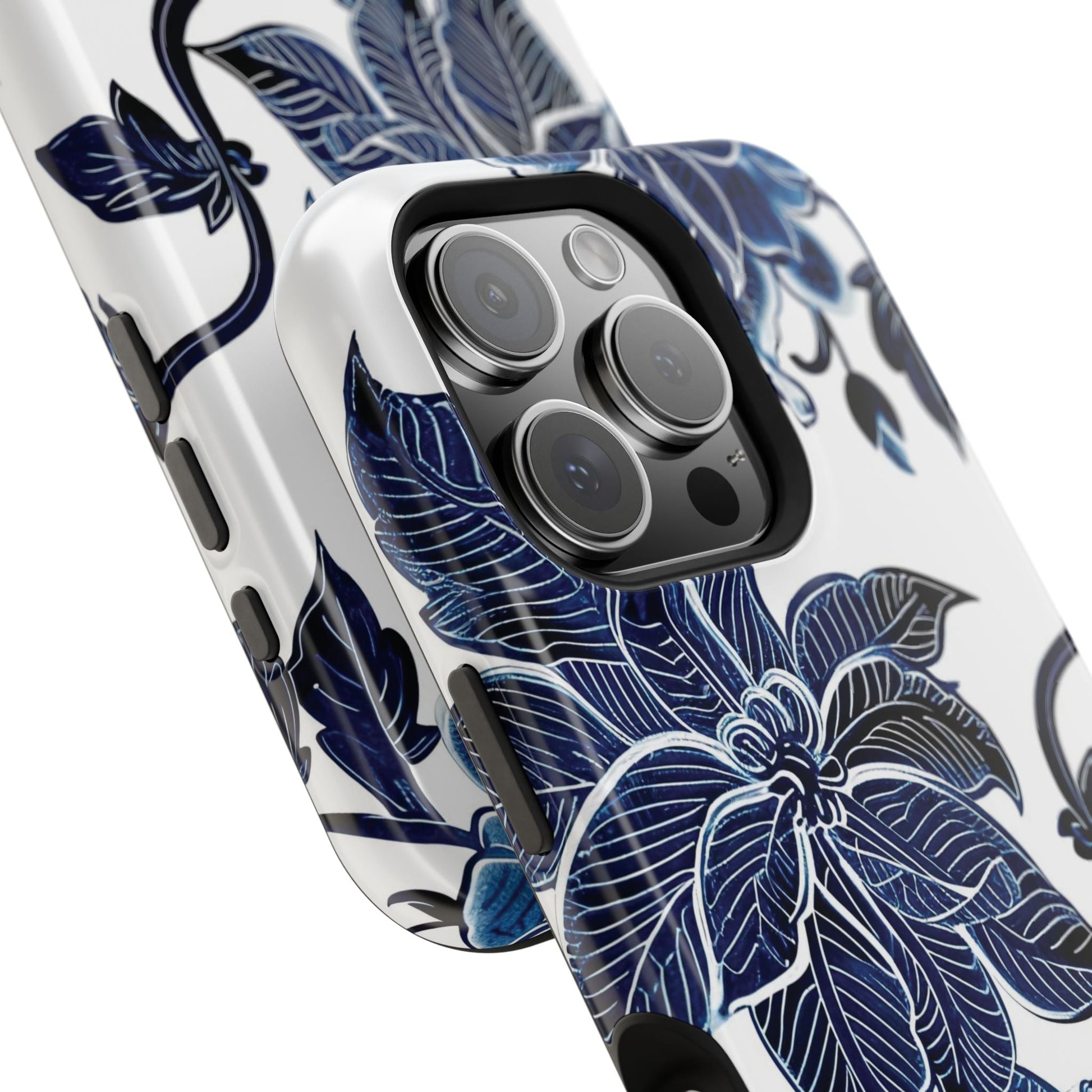 Magnetic Impact - Resistant Phone Case — Blue Botanical Floral Design - DIGITAL X
